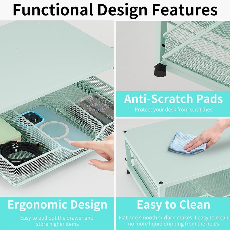 Gugsey Small Laptop Stand for Desk, Monitor Stand Riser, Office Desk Accessories, Computer Desktop Stand with Drawer for Home, Office, School (Mint Green) - Image 5